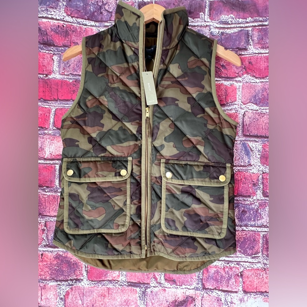 J. Crew NWT Camouflage Excursion Quilted Puffer Vest Camo XXS